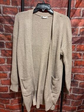 SO Long Open-Front Cardigan Sweater - Taupe